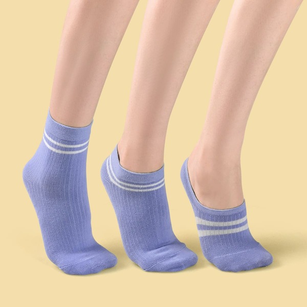 

3pairs Striped Pattern Socks, Mauve purple
