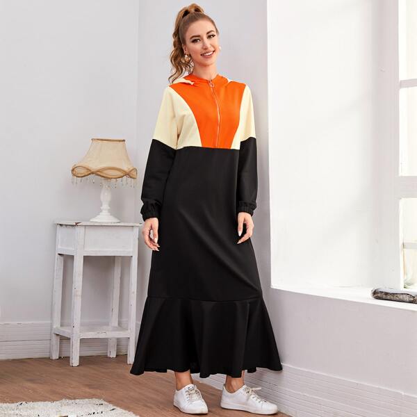 

Colorblock Ruffle Hem Sweatshirt Dress, Multicolor