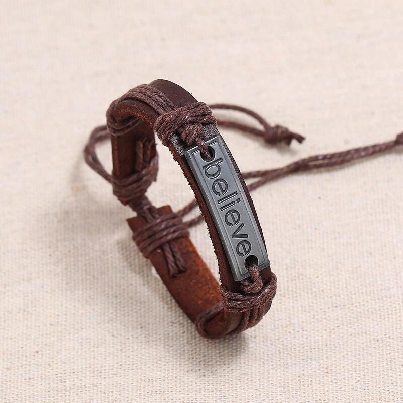 

Alloy Letter Woven Bracelet, Brown