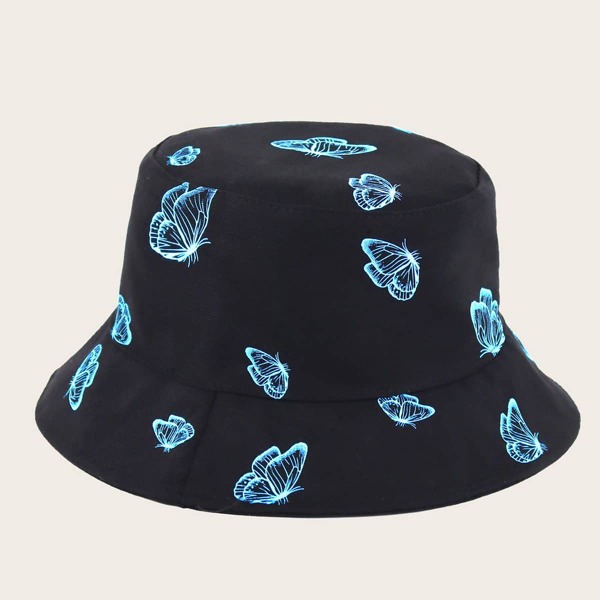 

Kids Butterfly Pattern Bucket Hat, Black