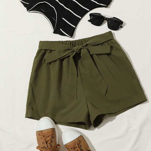 

Plus Belted Wide Leg Shorts, Army green