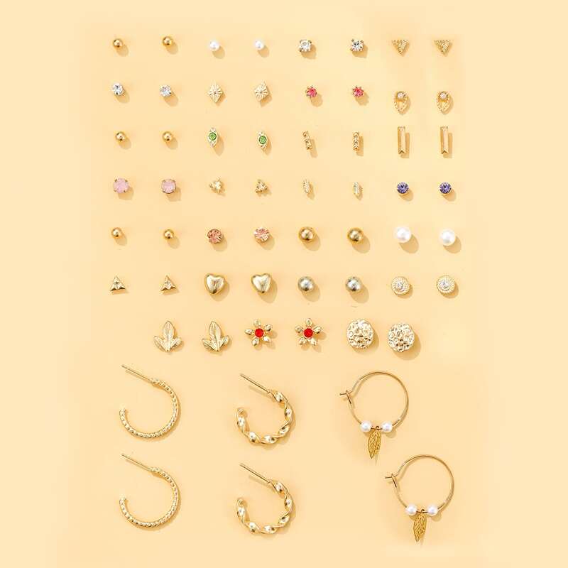 

30pairs Faux Pearl Decor Earrings, Multicolor