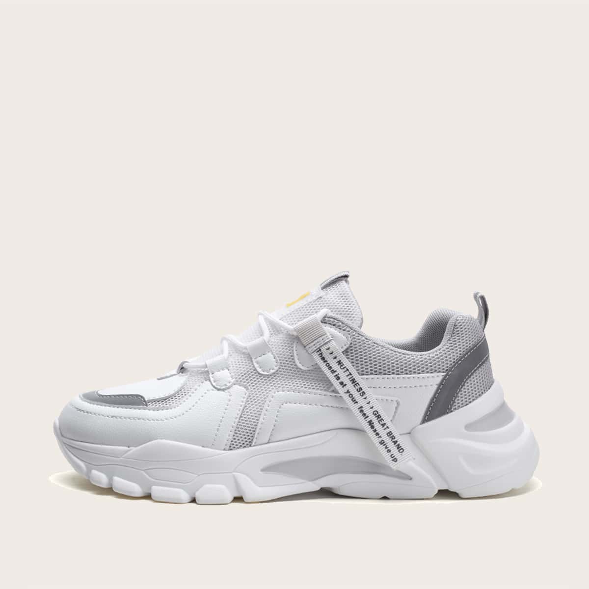 

Guys Lace-up Front Letter Tape Decor Chunky Sneakers, White