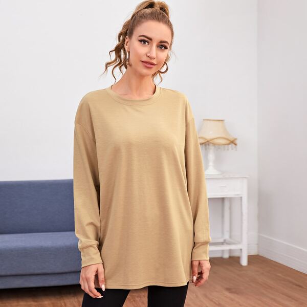 

Solid Drop Shoulder Oversized Sweatshirt, Khaki