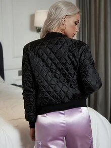 Eilly Bazar 拉鏈絎縫飛行員夾克 - 黑色 - 查看 2