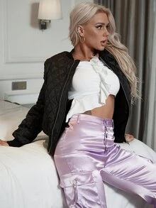 Eilly Bazar 拉鏈絎縫飛行員夾克 - 黑色 - 查看 4