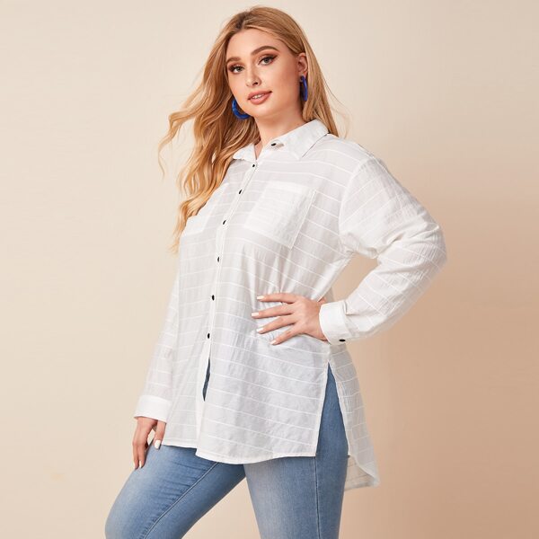 

Plus Striped Split Side Blouse, White