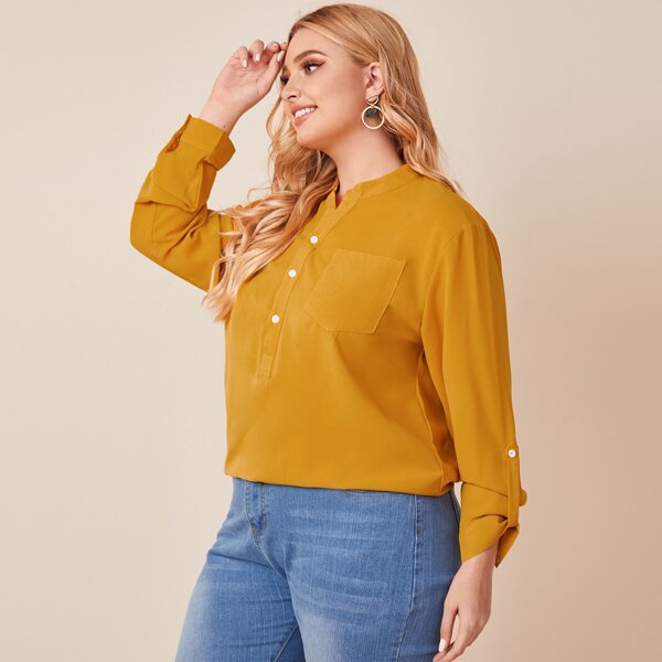 

Plus Half Button Blouse, Mustard yellow