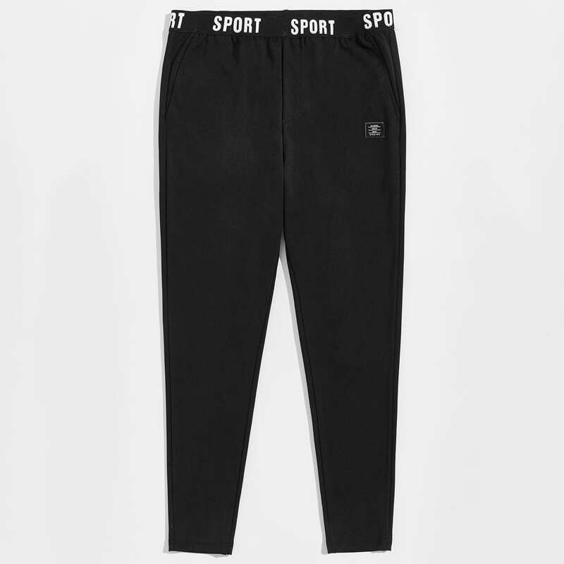 

Guys Letter Tape Waist Patched Detail Joggers, Black