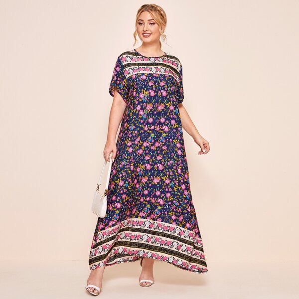 

Plus Allover Floral Print Maxi Dress, Multicolor