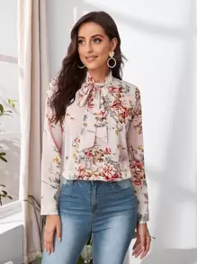 Tie Front Floral Print Top
