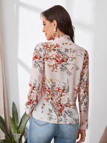 Tie Front Floral Print Top