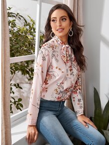Tie Front Floral Print Top