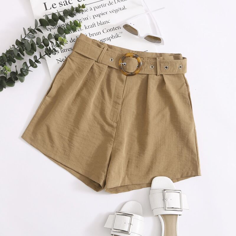 

Adjustable Belted Wide Leg Shorts, Khaki