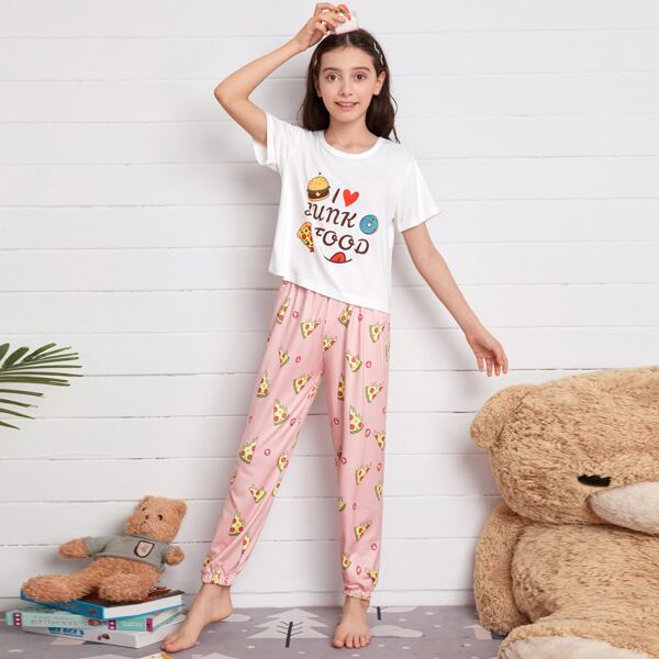 

Girls Pizza And Slogan Graphic PJ Set, Multicolor
