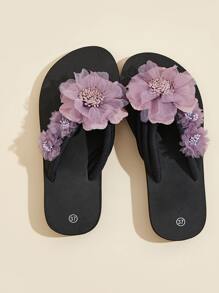 Women's Floral Decor Flip Flops Sandals For Vacation,Beach Outfits,Slippers Women - Purple - View 3