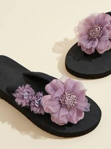 Women's Floral Decor Flip Flops Sandals For Vacation,Beach Outfits,Slippers Women - Purple - View 6