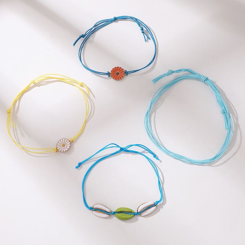 

4pcs Floral & Shell Bracelet, Multicolor
