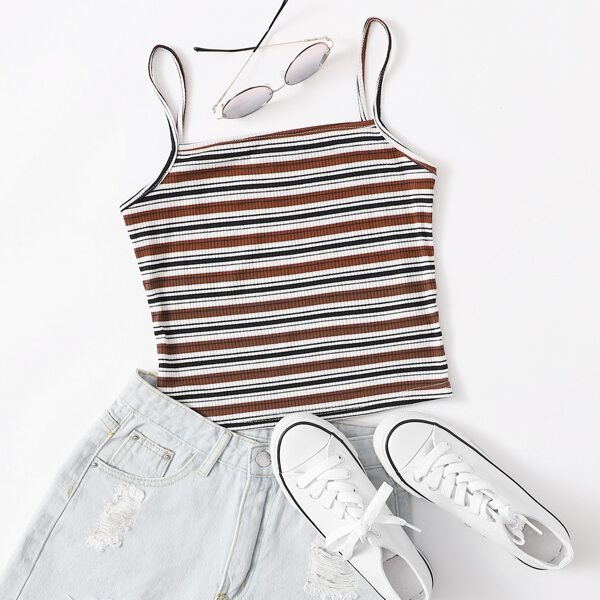 

Striped Rib-knit Cami Top, Multicolor