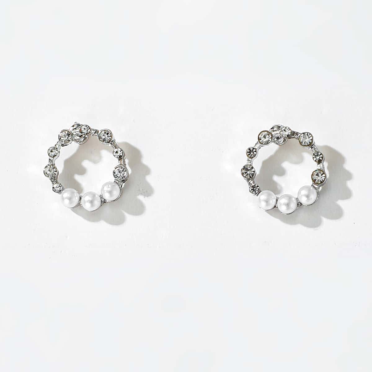 

Faux Pearl Circle Stud Earrings, Silver