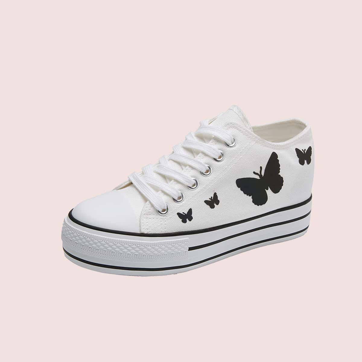 

Butterfly Lace-up Canvas Sneakers, White