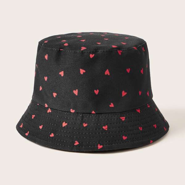 

Heart Pattern Bucket Hat, Black