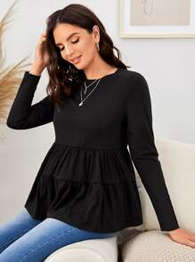 SHEIN Maternity Solid Peplum Top - Black - View 1