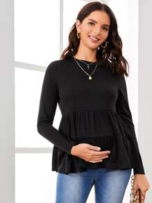 SHEIN Maternity Solid Peplum Top - Black - View 4