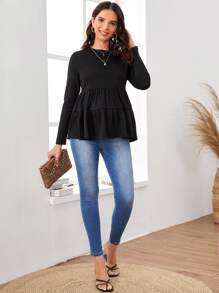 SHEIN Maternity Solid Peplum Top - Black - View 5