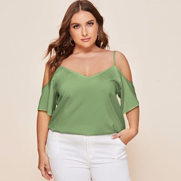

Plus Cold Shoulder Solid Top, Army green