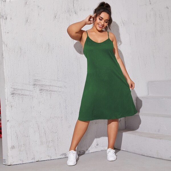 

Plus Solid Midi Cami Dress, Green