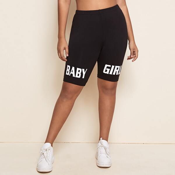 

Plus Letter Graphic Biker Shorts, Black