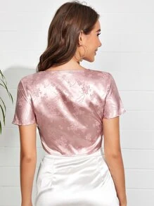 SHEIN VCAY Topy Damskie Przód z Krawatem Kwiatowy Dusty Pink Boho