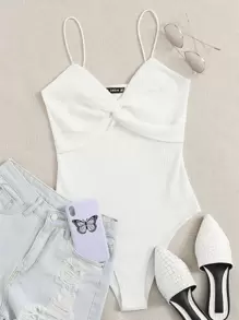 Muchica Body slip tejido de canalé girante delantero - Blanco - Ver 1