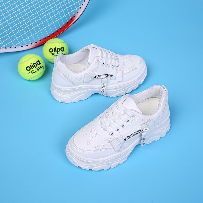 

Letter Tape Lace-up Chunky Sneakers, White