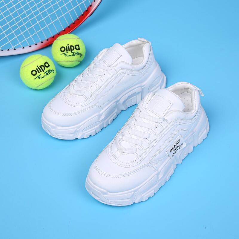 

Solid Lace-up Chunky Sneakers, White