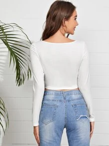 SHEIN Top corto unicolor de pecho fruncido - Blanco - Ver 2