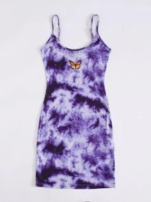 Muchica Butterfly Print Tie Dye Dress - Violet Purple - View 3