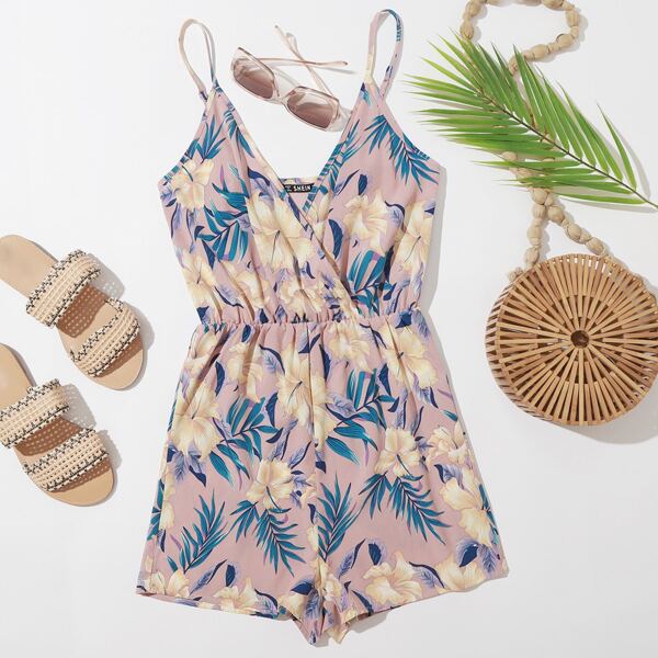 

Tropical Print Cami Romper, Multicolor