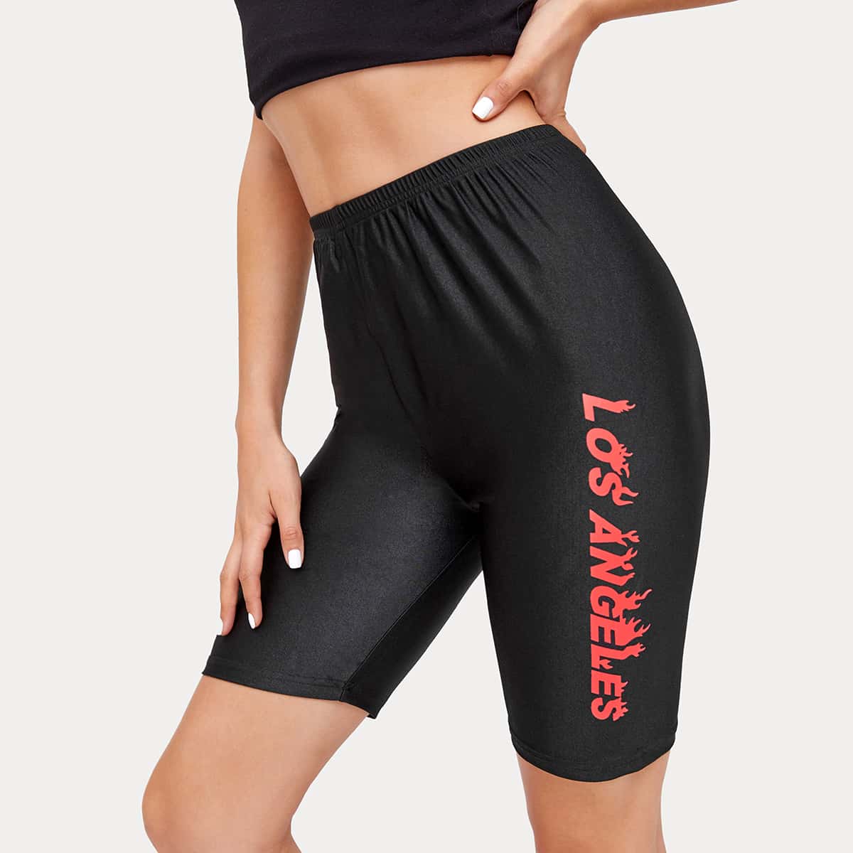 

Letter Graphic Biker Shorts, Black