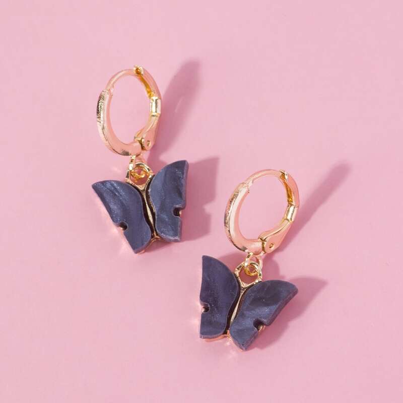 

Butterfly Design Hoop Earrings, Navy blue