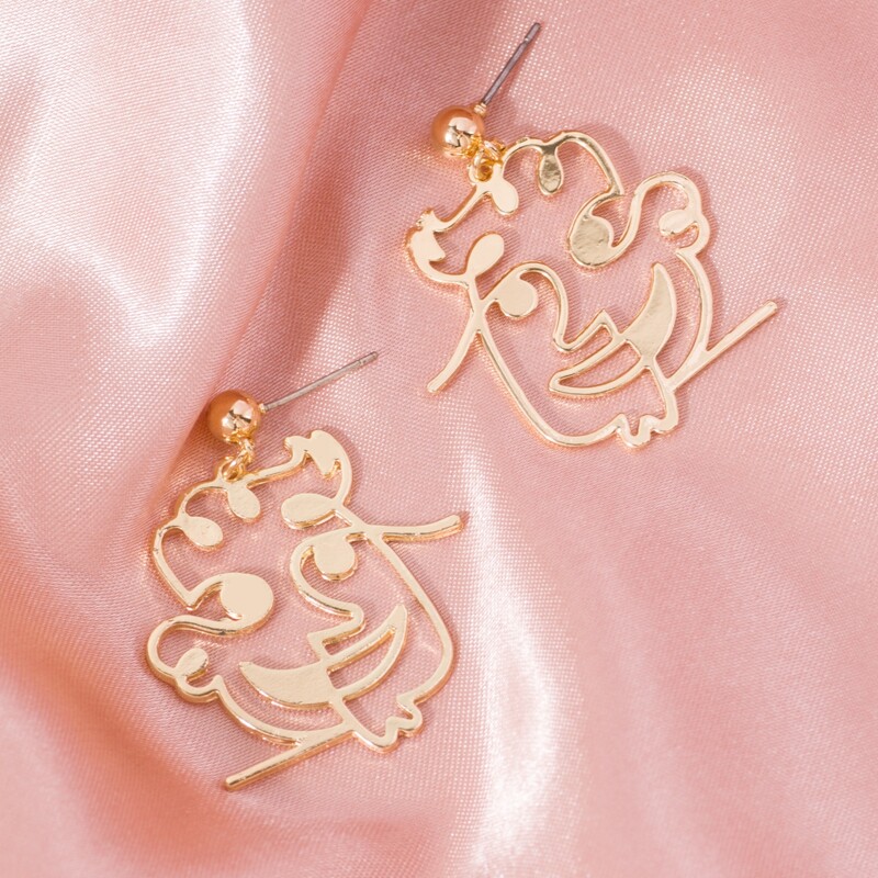 

Hollow Figure Drop Earrings, Gold
