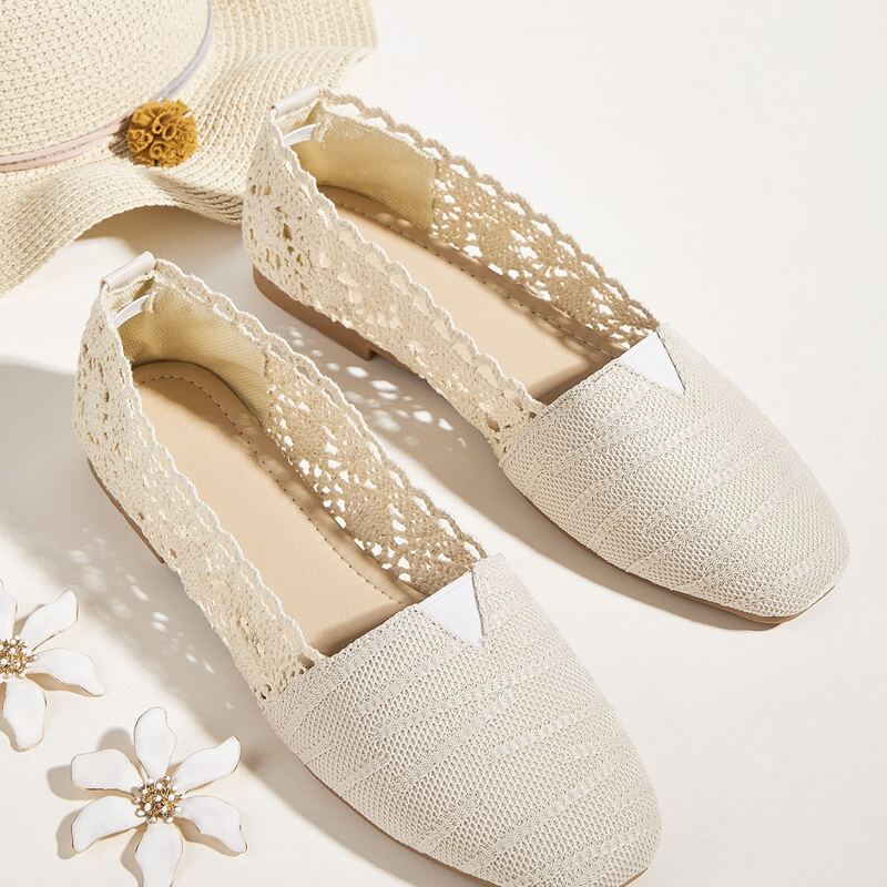 

Minimalist Crochet Flat Loafers, Beige