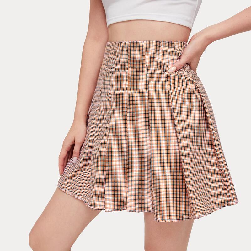 

Plaid Pleated Skirt, Khaki