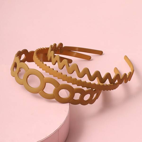 

3pcs Wave Hollow Hair Hoop, Yellow