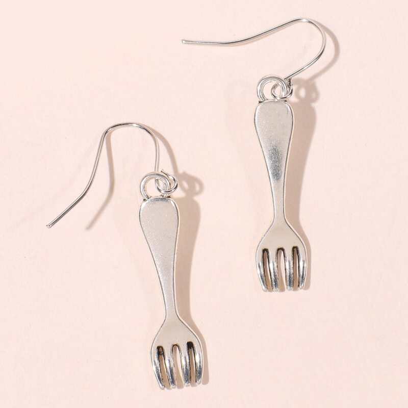 

Fork Design Drop Earrings, Silver