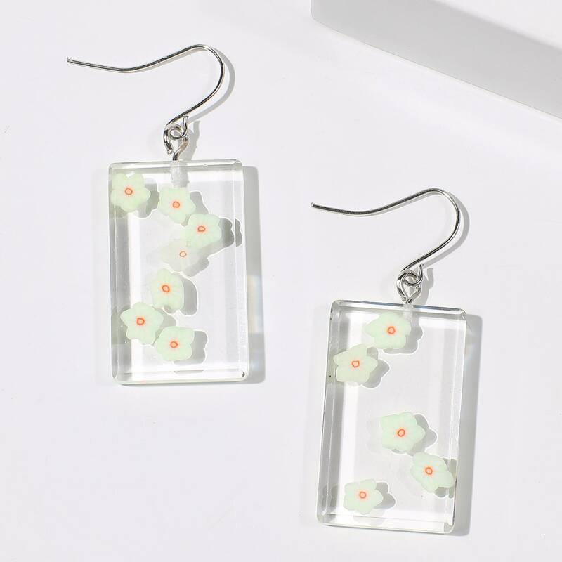 

Floral Clear Drop Earrings, White