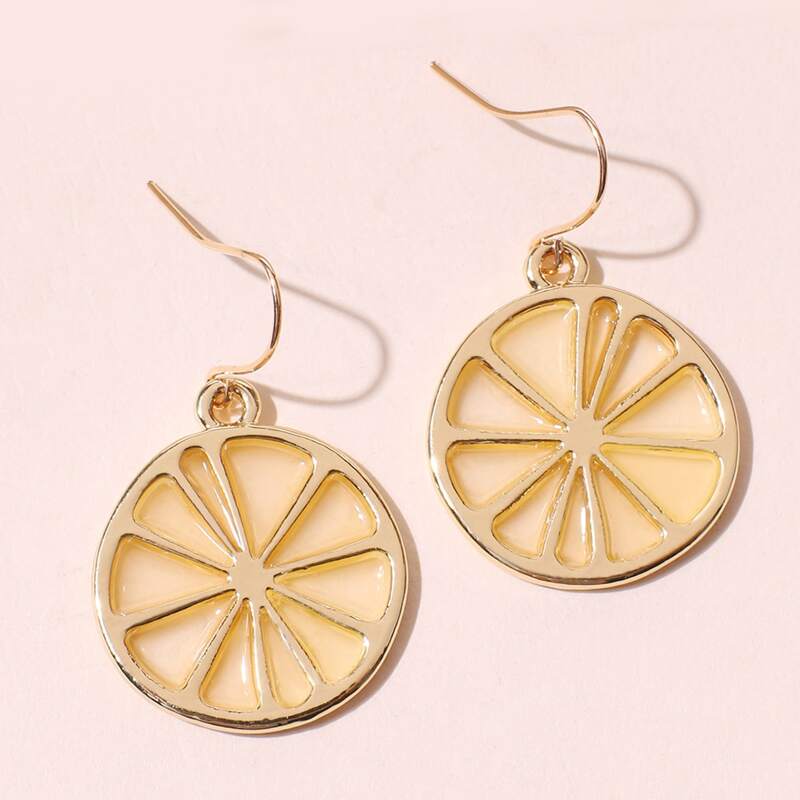 

Metal Orange Slices Drop Earrings, Gold