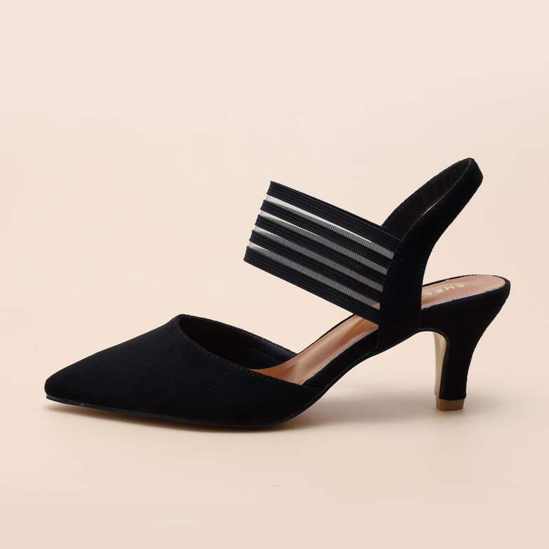 

Point Toe Ankle Strap Stiletto Heels, Black