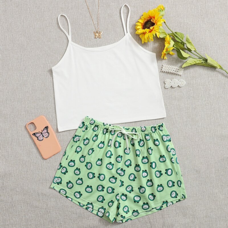 

Cartoon Frog Shorts PJ Set, Multicolor